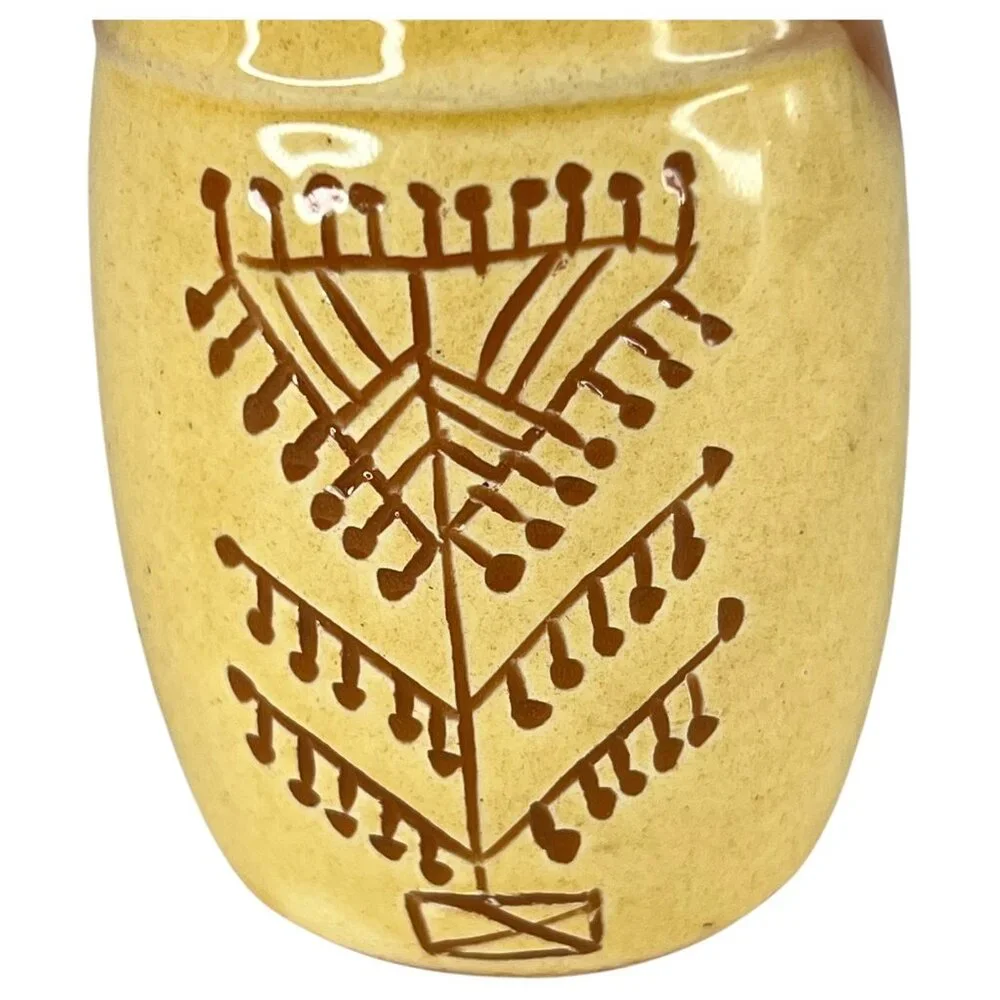 Handcrafted Ceramic‎ Mini Crock Brown & Yellow Finish And Geometric Tree Pattern